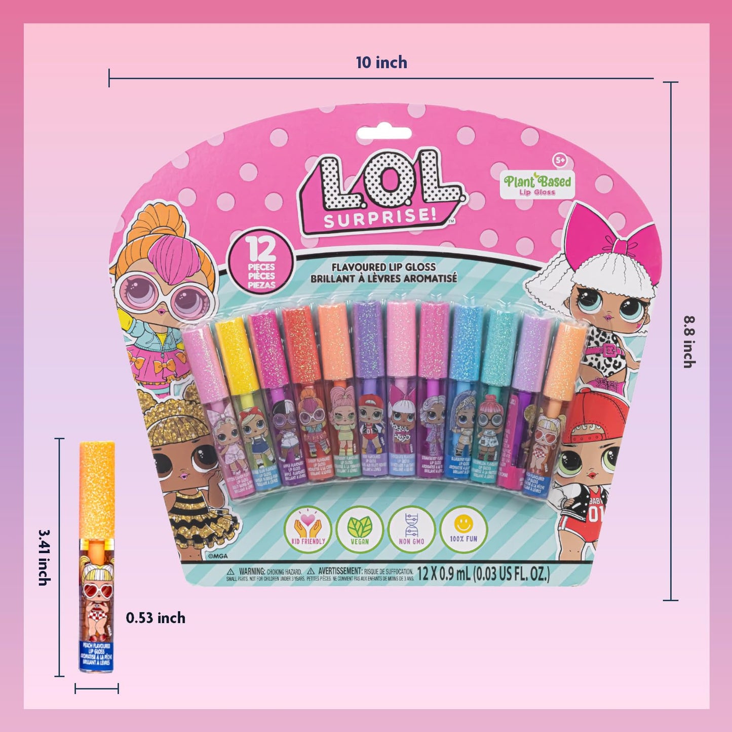 Disney Princess 12 Piece Plant Based Lip Gloss, Girls Party Favours, First Makeup Set for Girl, Perfect for Parties, Sleepovers and Birthday Gifts, Ages 3+, by Townley Girl