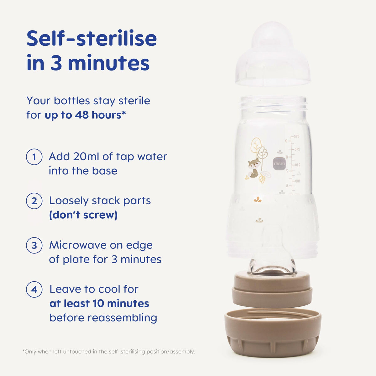 MAM Easy Start Anti-Colic Bottles, 2 x 260ml, Self-Sterilising, Linen