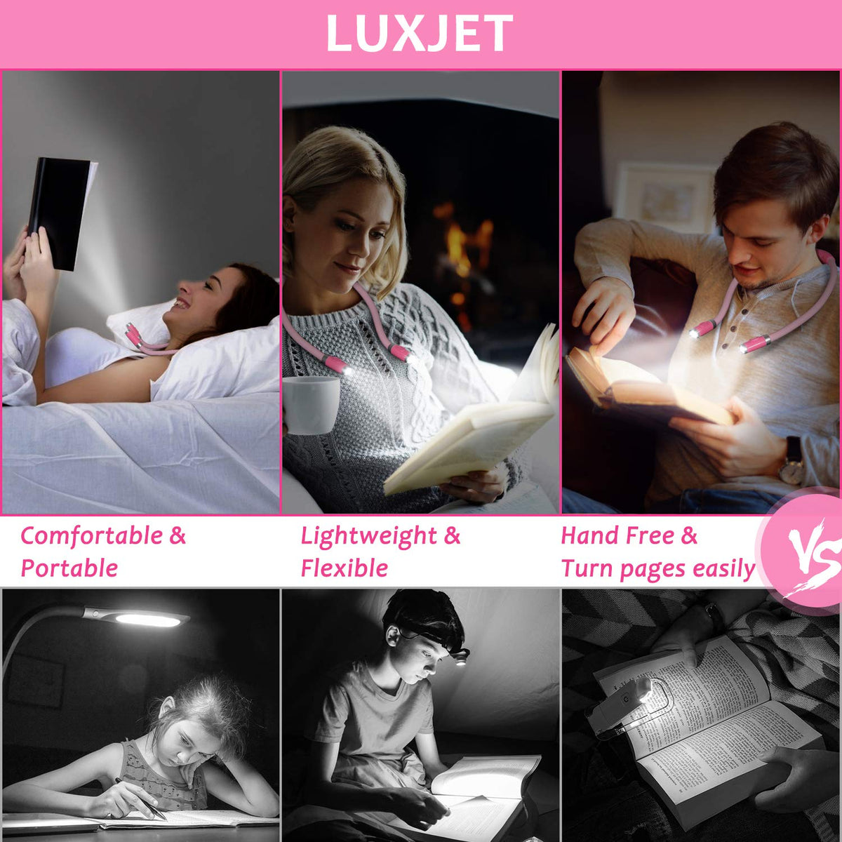 LUXJET Rechargeable Neck Book Light Night Lamp for Reading (Dark Blue)