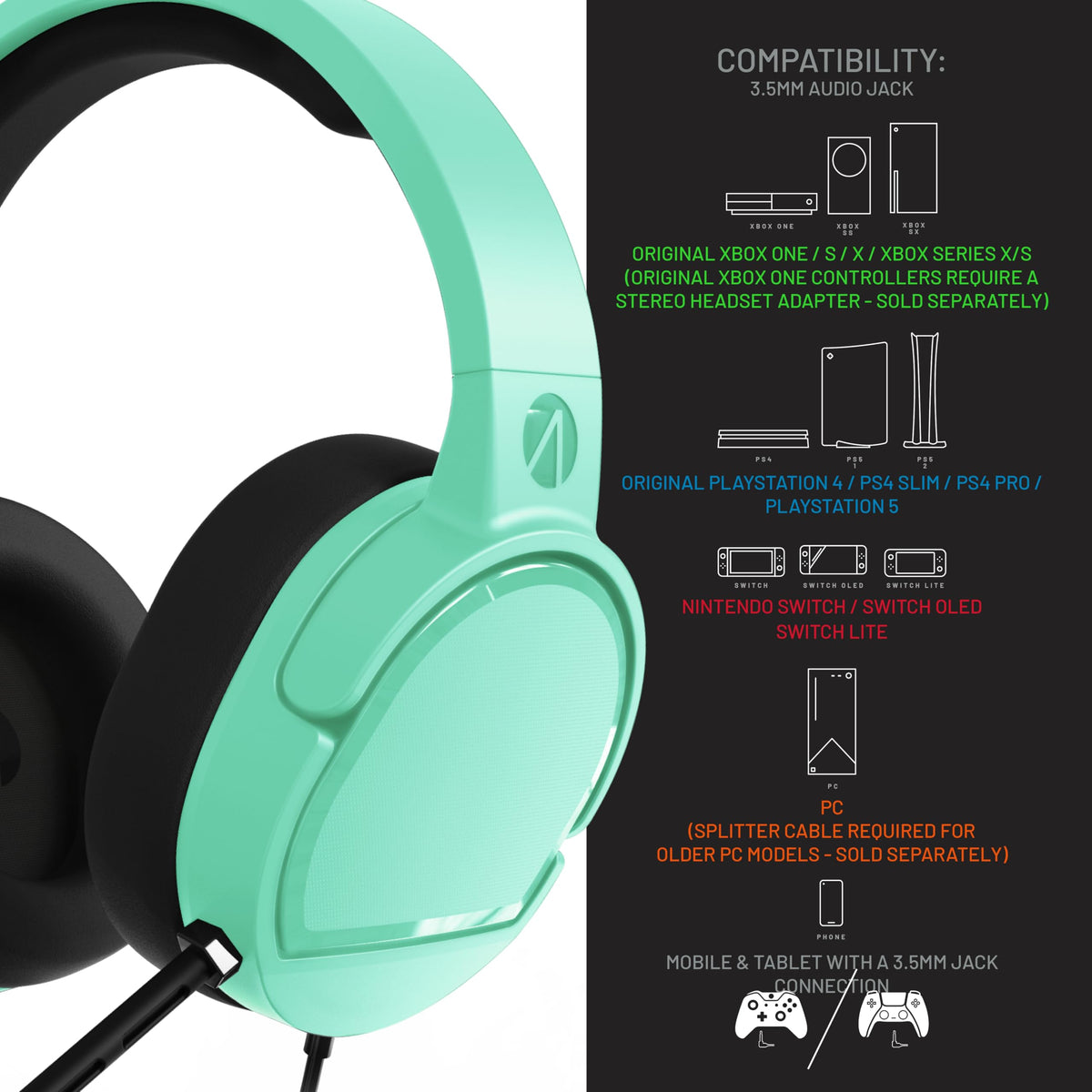 STEALTH PANTHER Sky - Over Ear Gaming Headset PS4/PS5, XBOX, Switch, PC with Flexible Mic, 3.5mm Jack, 1.5m Cable, Lightweight, Comfortable and Durable