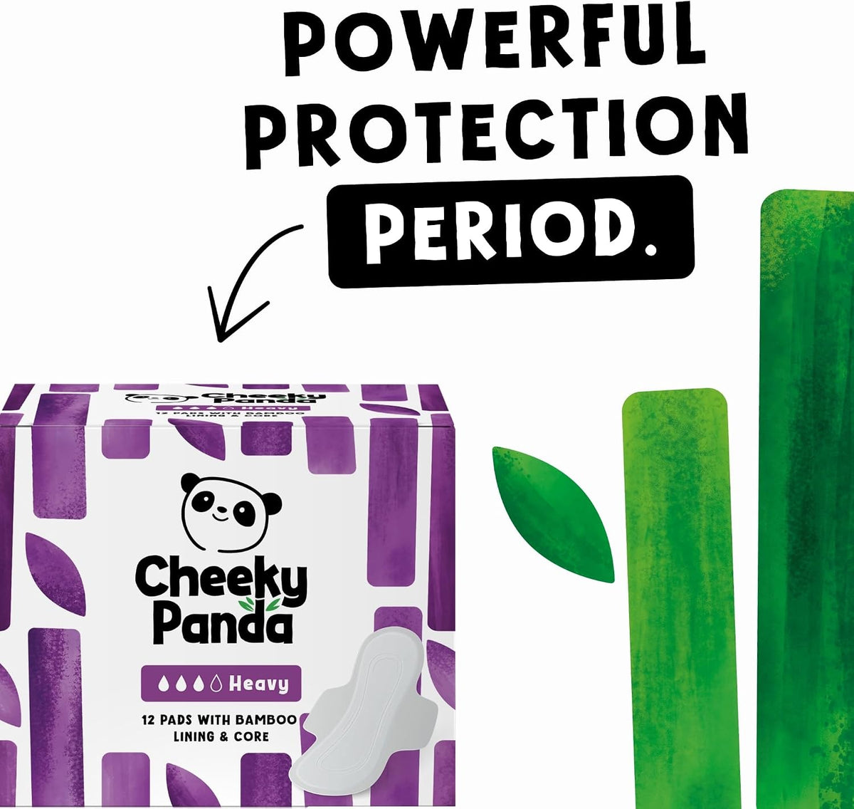 The Cheeky Panda Organic Sanitary Towels for Women – Heavy Flow – 12 Organic Pads Per Pack - with Bamboo Pads and Core