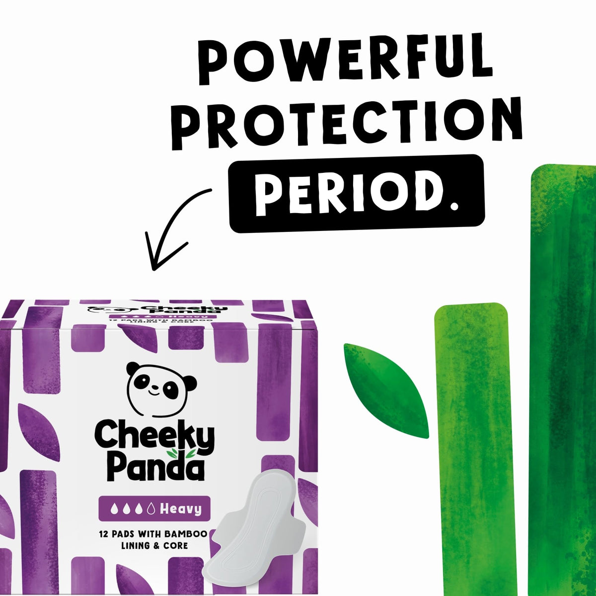 The Cheeky Panda Organic Sanitary Towels for Women – Heavy Flow – 12 Organic Pads Per Pack - with Bamboo Pads and Core