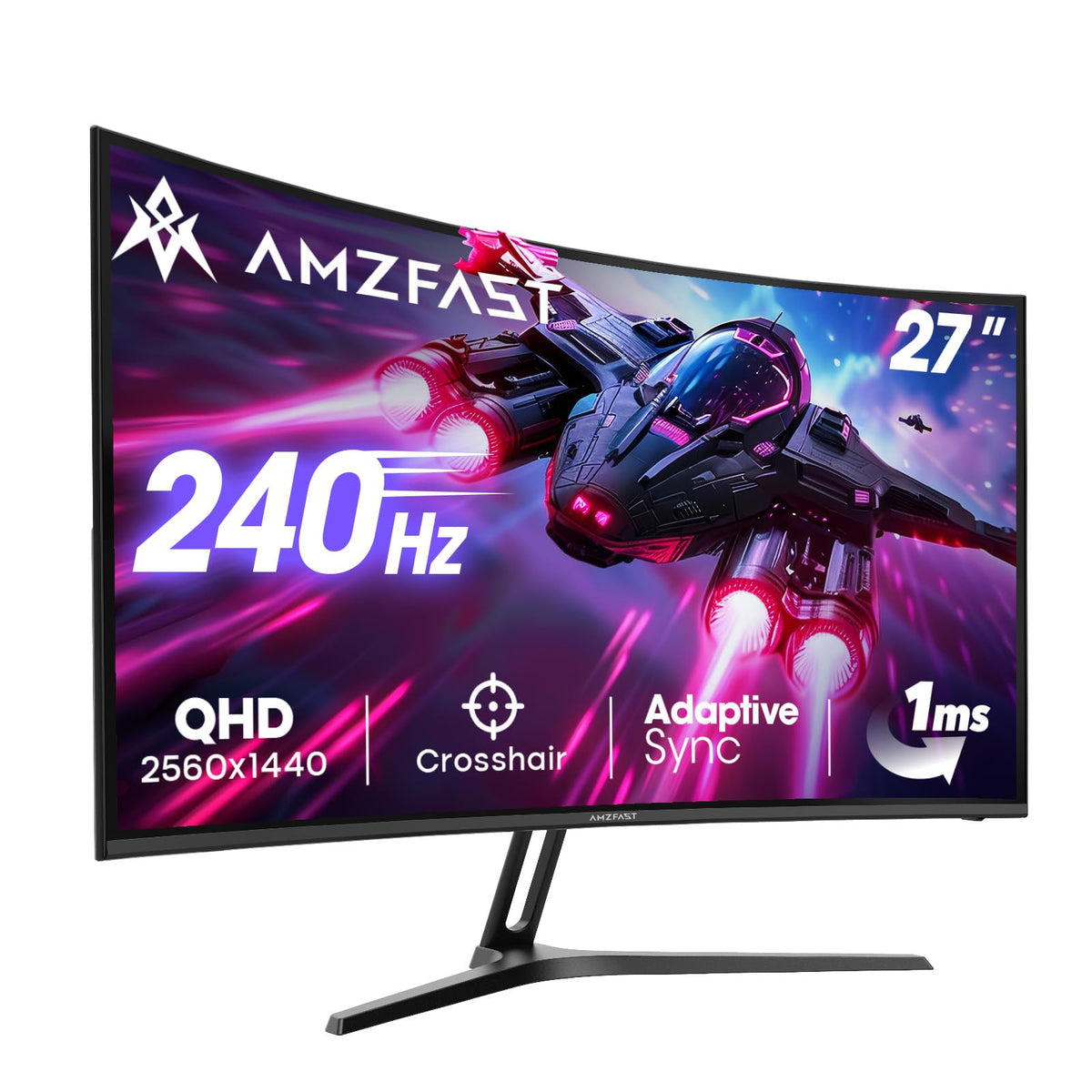 Amzfast 24 Inch 200Hz Gaming Monitor, FHD 1080P Fast IPS, 1ms MPRT, Adaptive Sync, AI-Crosshair, 110% sRGB, HDR, Low Blue Light, HDMI2.0&DP1.4, VESA75x75mm for PC Desktop Laptop PS5 Xbox, G24X1W