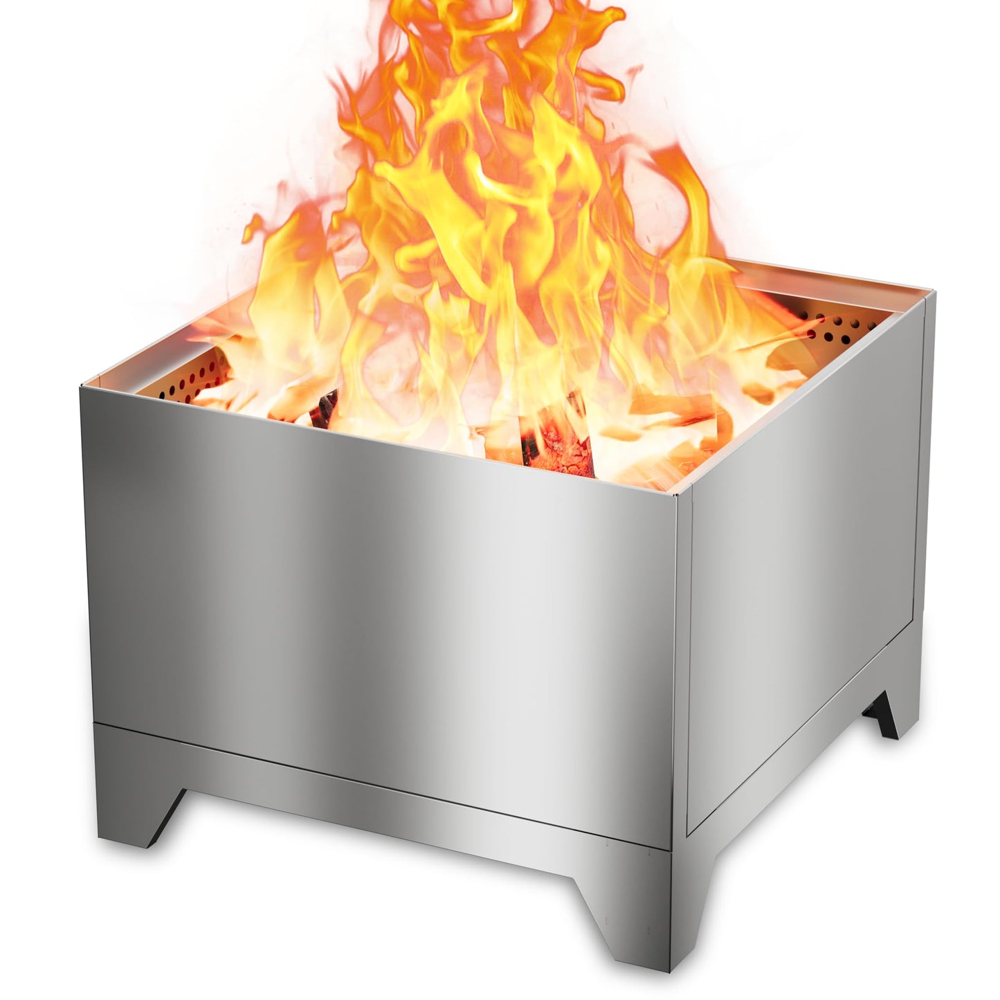 Smokeless Fire Pit with Removable Ash Pan, Fire Pits for Garden Wood Burning, Portable Camping Firepit, for Backyard Patio, Stainless Steel, Waterproof Bag & Poker Included, 50 x 38cm, Silver