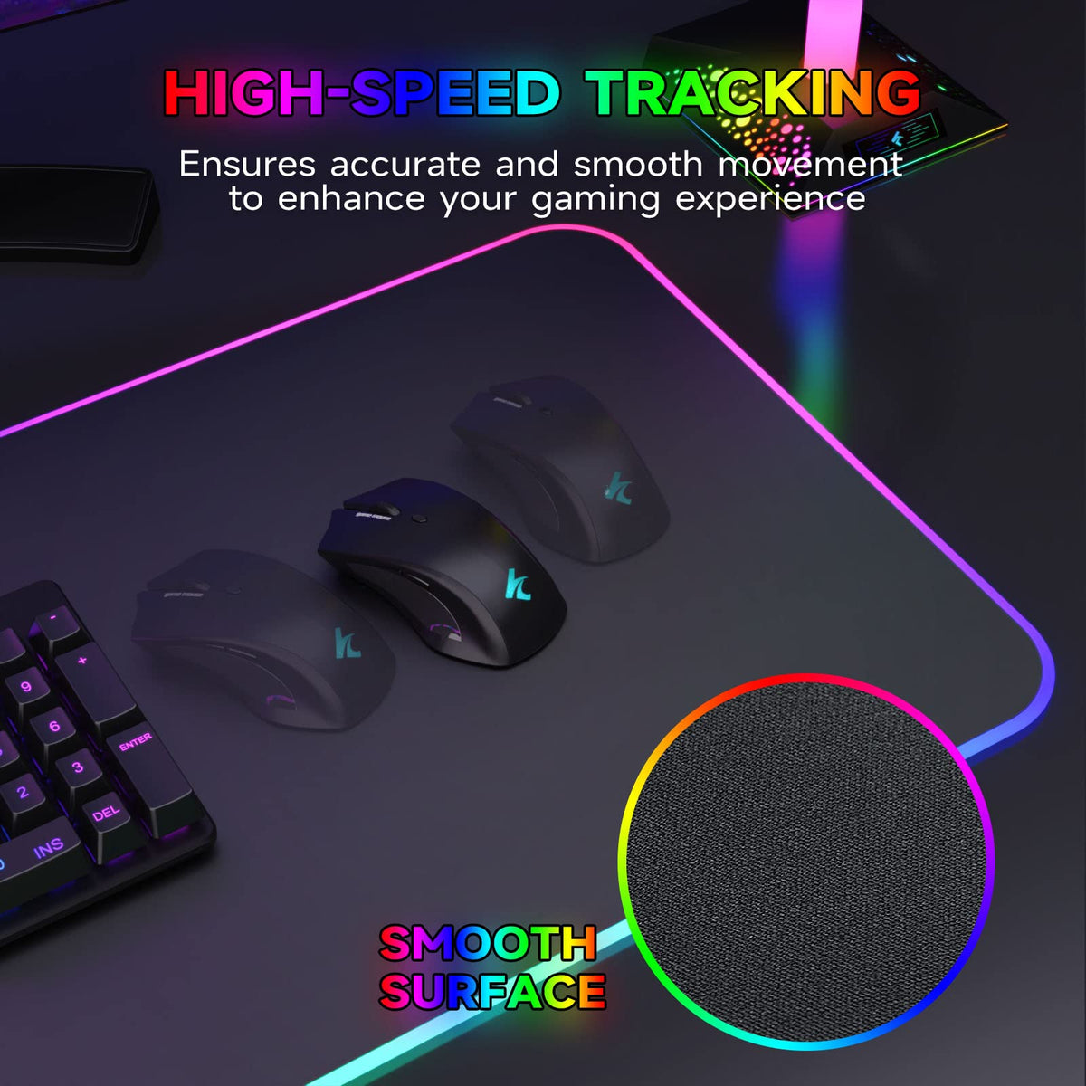 Hcman Charging RGB Gaming Mouse Pad - Wireless 15W Mousepad LED Extra Large