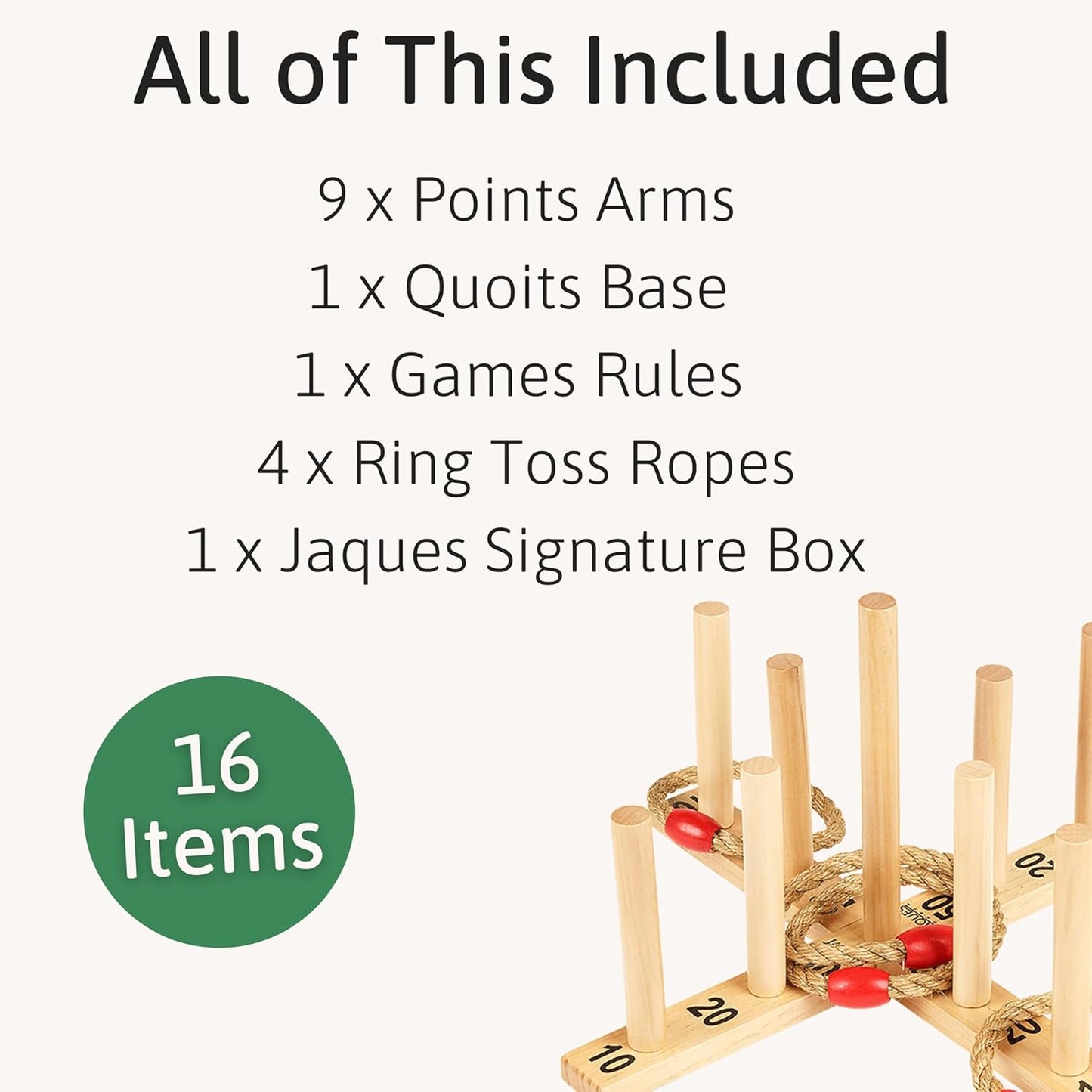 Jaques of London Wooden Quoits Garden Game | Outdoor Games for Adults & Kids | 9 Pin Ring Toss Game | Family Lawn Games | Since 1795