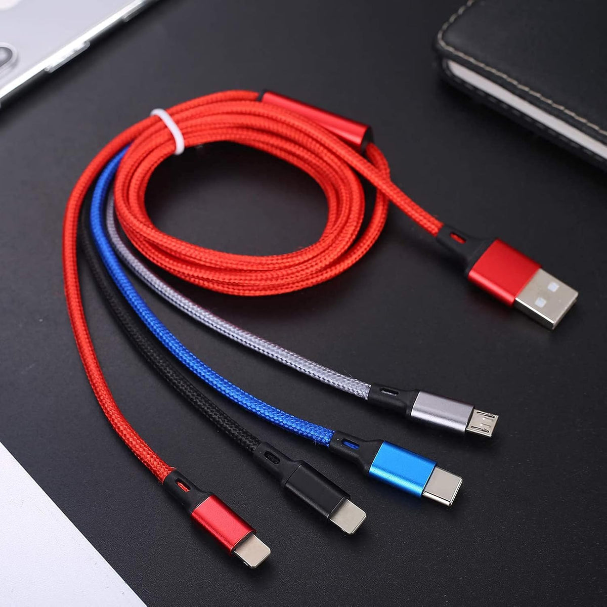 Amuvec Multi Charger Cable, 4 in 1 Fast Phone Charger Cables 1.2M Red