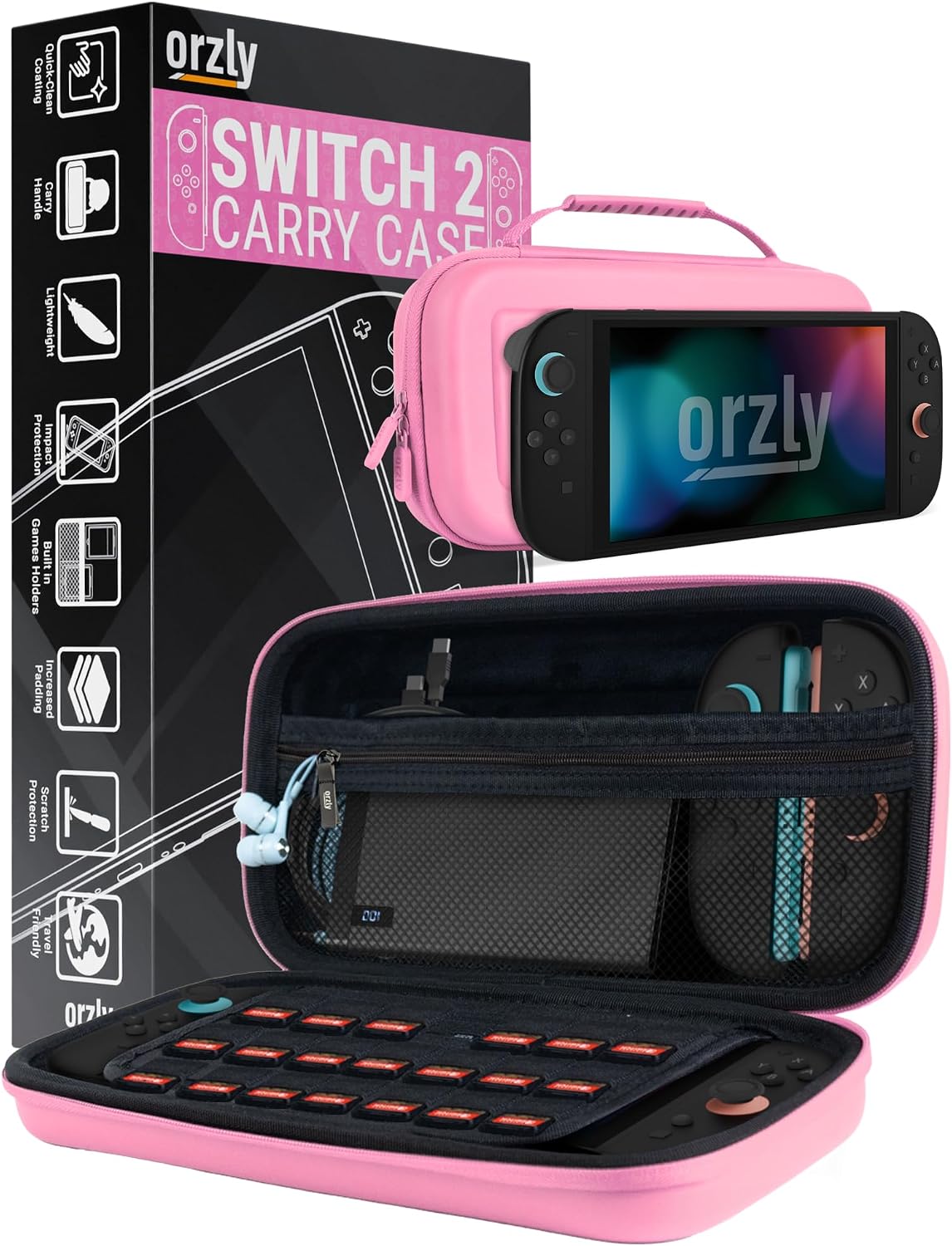 Orzly Carry Case for Nintendo Switch Lite Protective Hard Shell Portable Travel Carry Case with Storage for Accessories & Game Cartridges (Red & White)