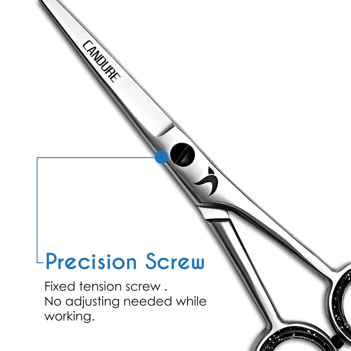 Candure Hairdressing Scissor with Comb & Leather Pouch 6.5" - Hair Scissor for Professional Hairdressers, Barbers Stainless Steel Hair Cutting Shears for Salon, Men, Women, Children and Adults Black