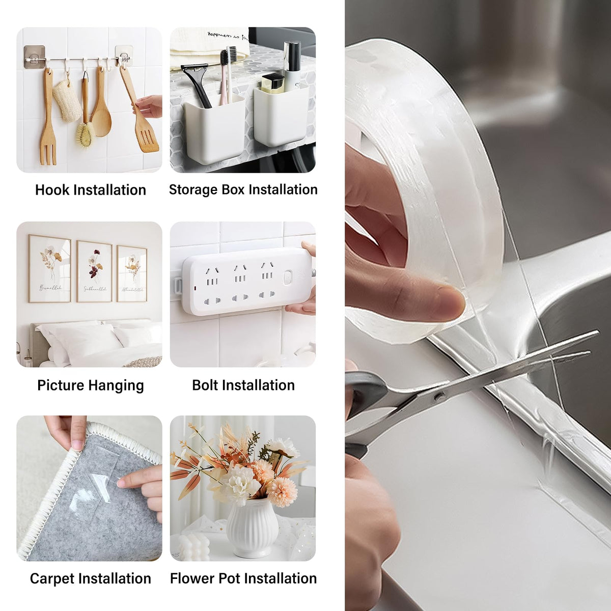 Double Sided Tape Heavy Duty Waterproof,Removable Reusable Multipurpose Clear Adhesive Extra Strong for Carpet Mats/Photos Frames/Craft Wall Mounting (3m*2cm*1mm)