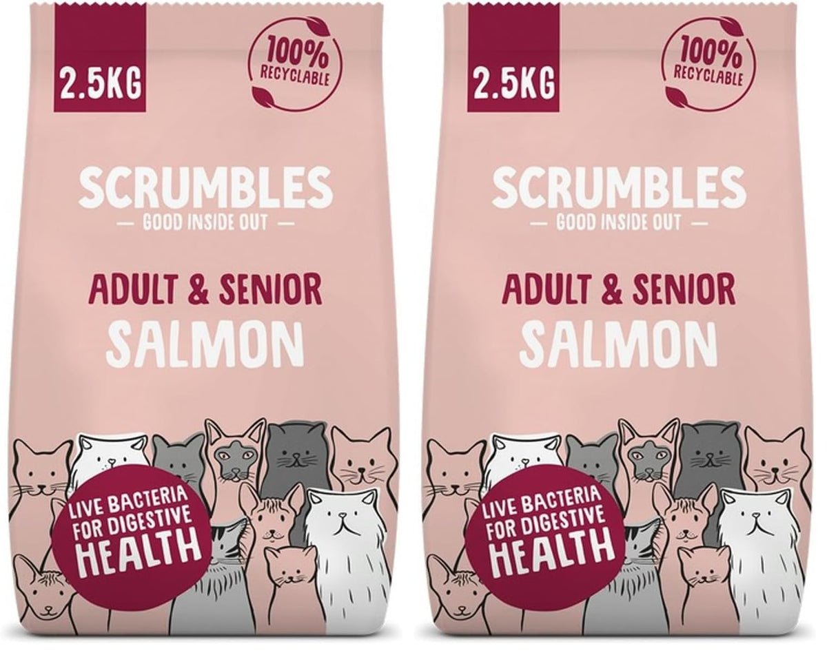 Scrumbles All Natural Dry Cat Food With Chicken and Fresh Salmon, High Protein Food for Adults And Seniors, 2.5 Kg,pink bag