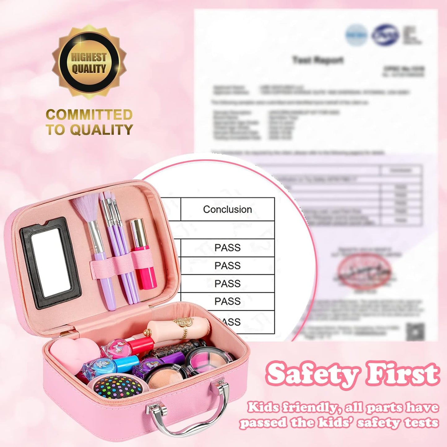 kizplays Makeup Toys for Girls, Kids Make up Kit Toy, 27 Pieces Real Washable Cosmetic Set, Play Makeup Set Gift for 3 4 5 6 7 Years Old