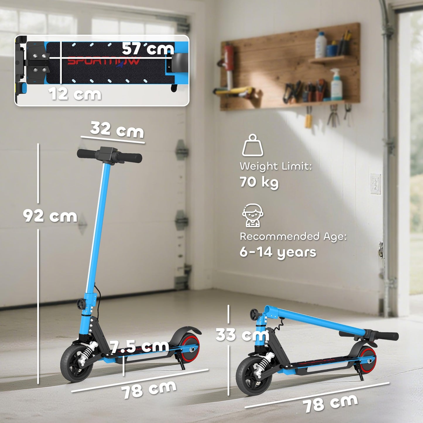 SPORTNOW Kids Electric Scooter — 150W, 14 km/h, 6 km Range, Foldable | CE Certified
