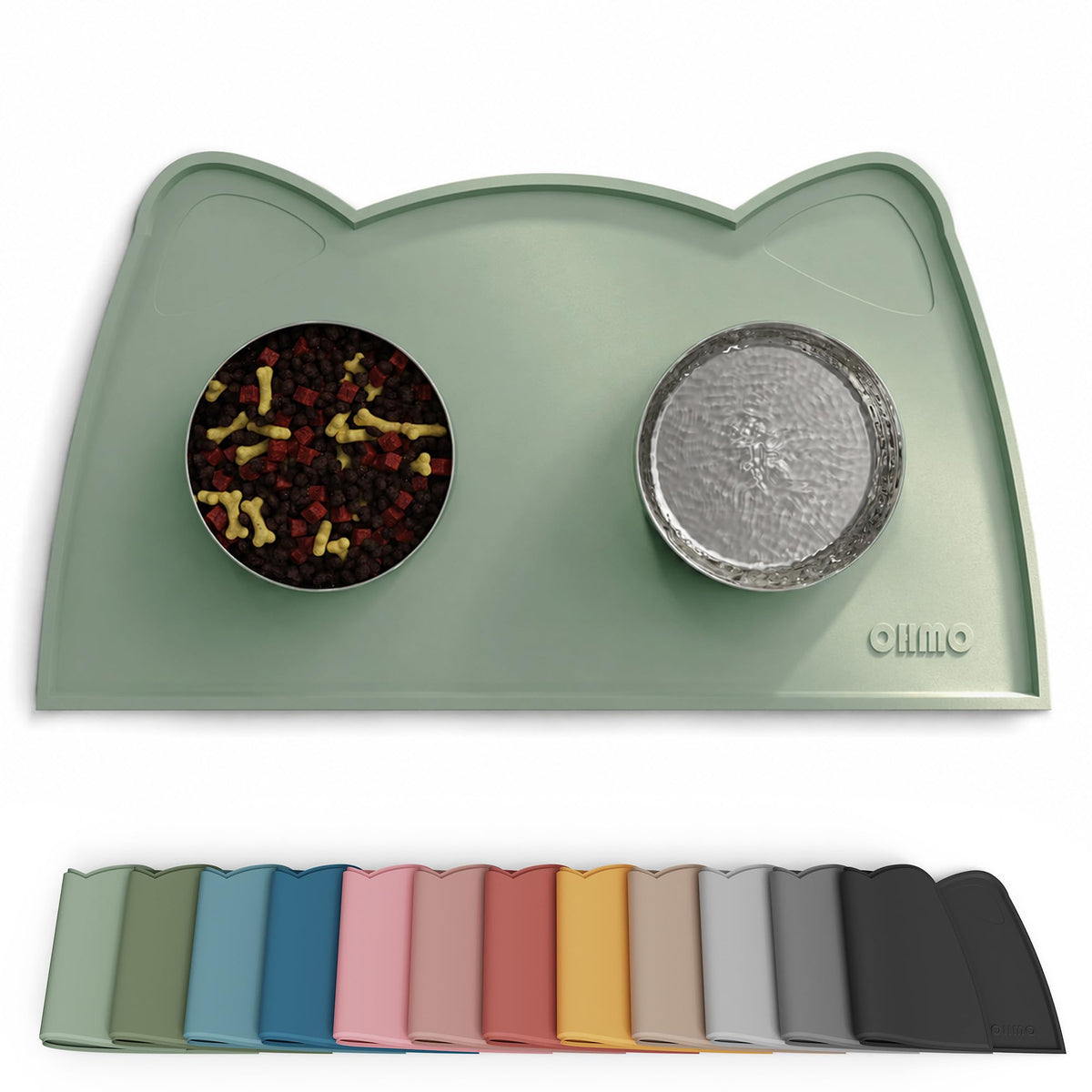 OHMO Silicone Cat Food Mat for Food&Water Bowls, 46x25cm, Camo Green