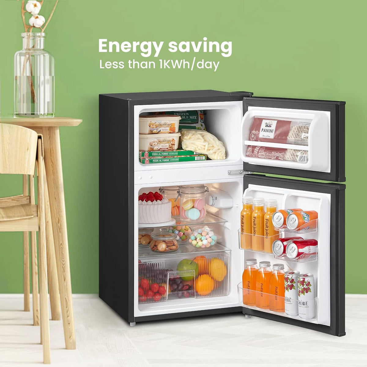 COMFEE' 87L Under Counter Fridge Freezer, Reversible Door, RCT87BL2(E)
