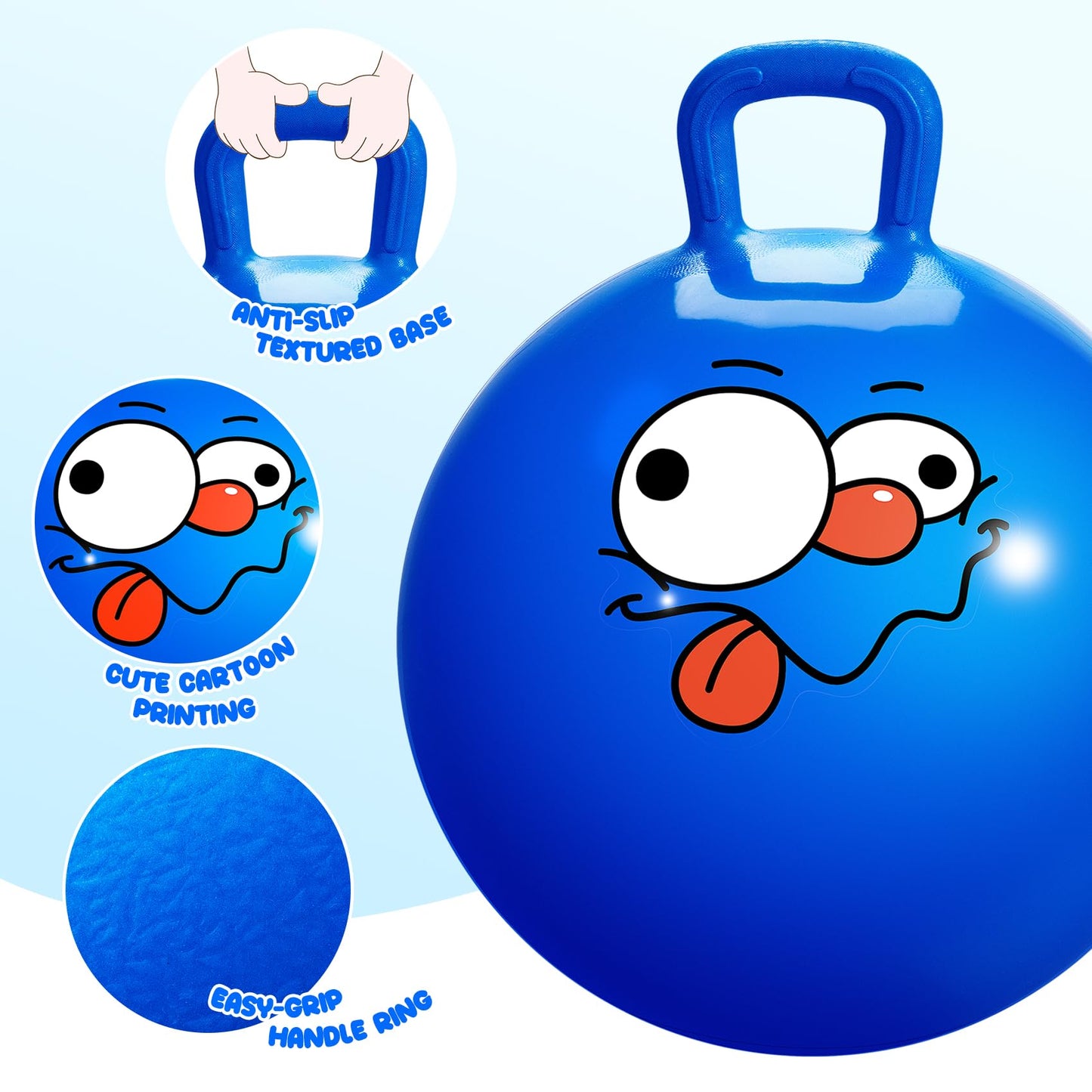 Vastoy 20 Inch Space Hopper Ball for Kids 6-9 Years - Anti-Slip Space Hopper with Hand Pump, Bouncy Inflatable Ride On Toy for Indoor Outdoor Fun, for Children (Blue Eyes)