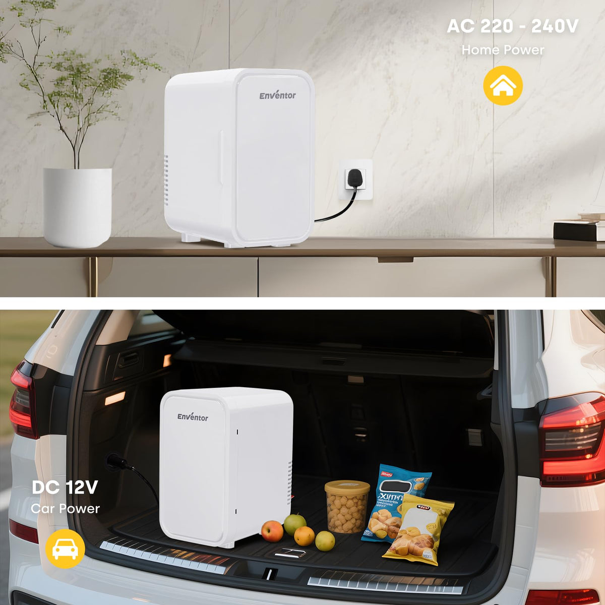 Enventor Mini Fridge 6 Litre/ 8 Can, Portable Cooler and Warmer, AC+12V DC