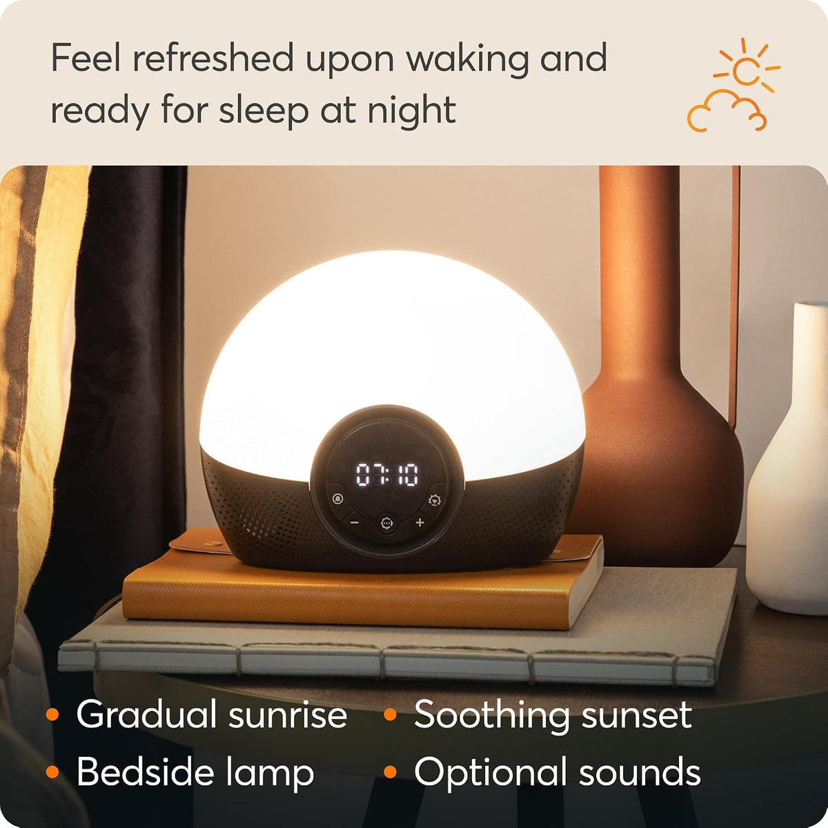 Lumie Bodyclock Glow 150 - Wake-up Light Alarm Clock with 10 Sounds and Sleep Sunset, White