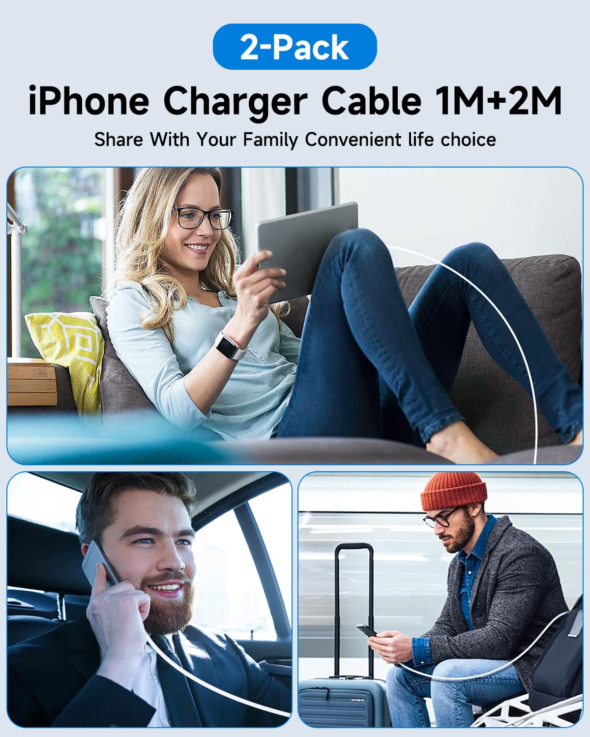 iPhone Charger Cable 2M, [Apple MFi Certified] USB to Lightning Cable 2M