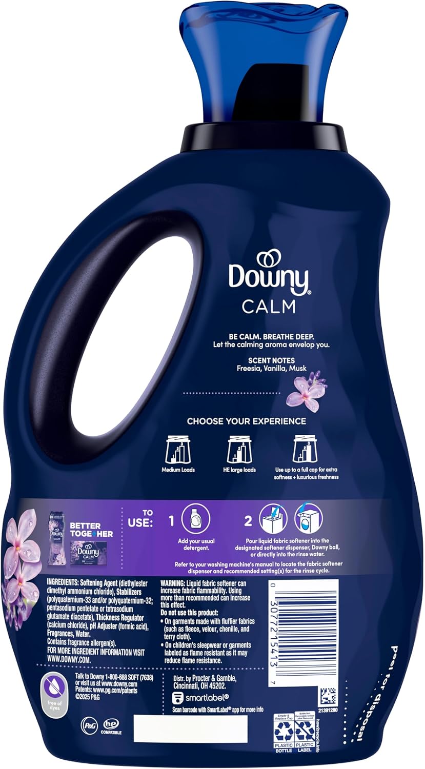 Downy Ultra Soft Fabric Softener Liquid, Calm, Lavender and Vanilla Bean, 56 fl oz, 83 Loads