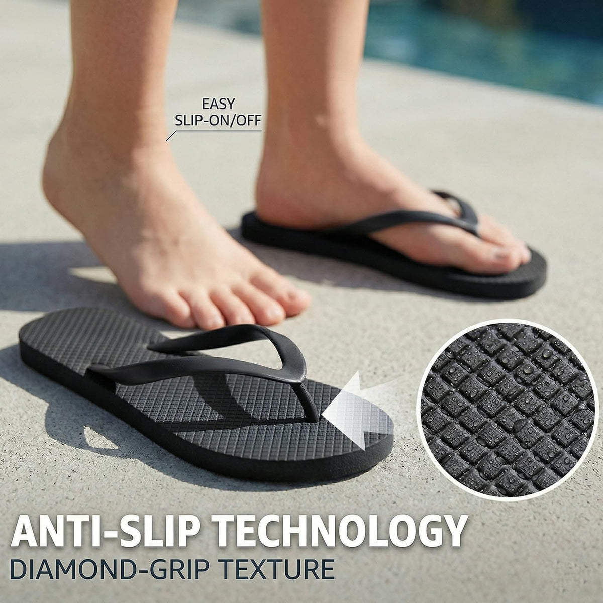 Women's Non-Slip Flip Flops Ultra Lightweight Basic Thongs Rubber Soft Slide Slip-on Shoes Beach Pool Shower Sandals