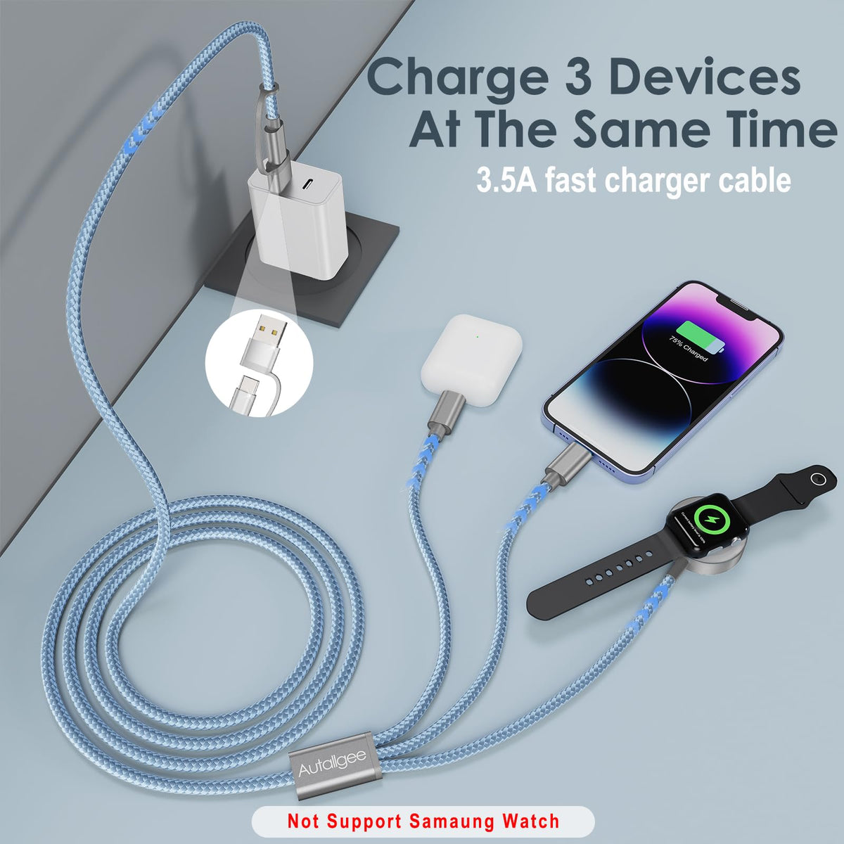 Upgraded 3 in 2 Apple Watch Charger iPhone Charger Cable Travel Essentials