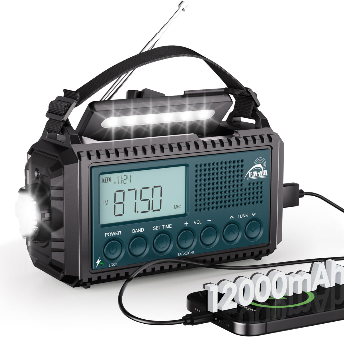 Mesqool Wind Up Radio Solar Powered, 5000mAh Emergency Hand Crank AM FM Radio with Flashlight, Reading Lamp, USB Phone Charger, SOS Alarm and Compass