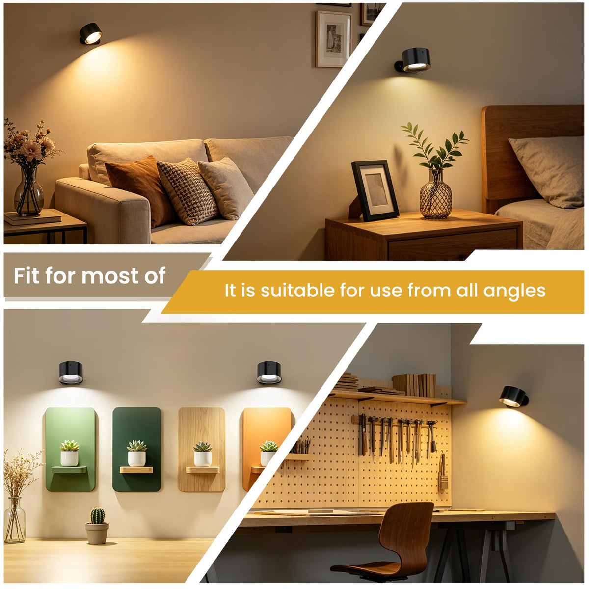 Coollamp LED Battery Operated Wall Lights, 3Pack Wall Lamp with Remote Control 3 Color Modes 3 Brightness Levels 360°Rotate Magnetic, Reading Lights for Living Room Bedroom Black