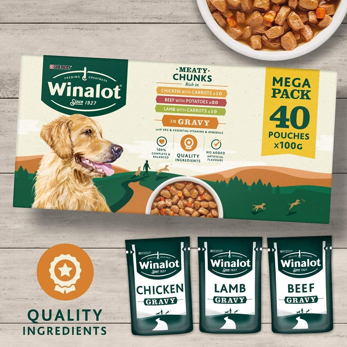 WINALOT Sunday Dinner Mixed in Gravy Wet Dog Food Pouches 40x100g