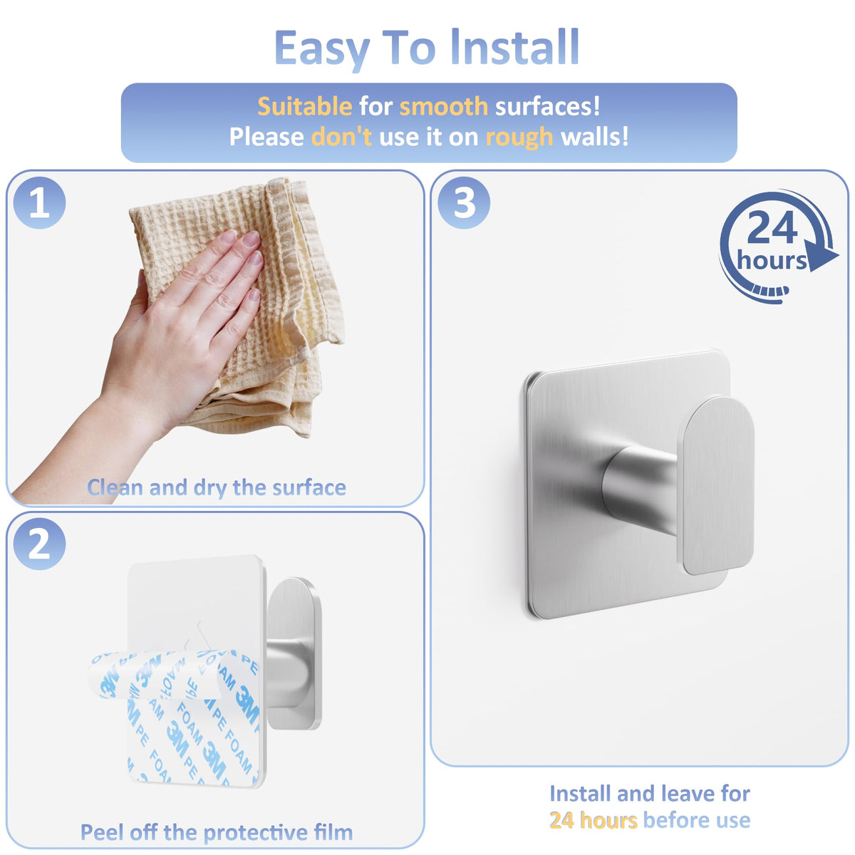 Aikzik 4 Pack of Self Adhesive Hooks, Max 8kg Load Sticky Hooks, Tea Towel Hooks, Versatile Self-Adhesive Wall Hooks for Use in Bathrooms, Kitchens, Doors, Cupboards, Bed Curtains, Towels, Key