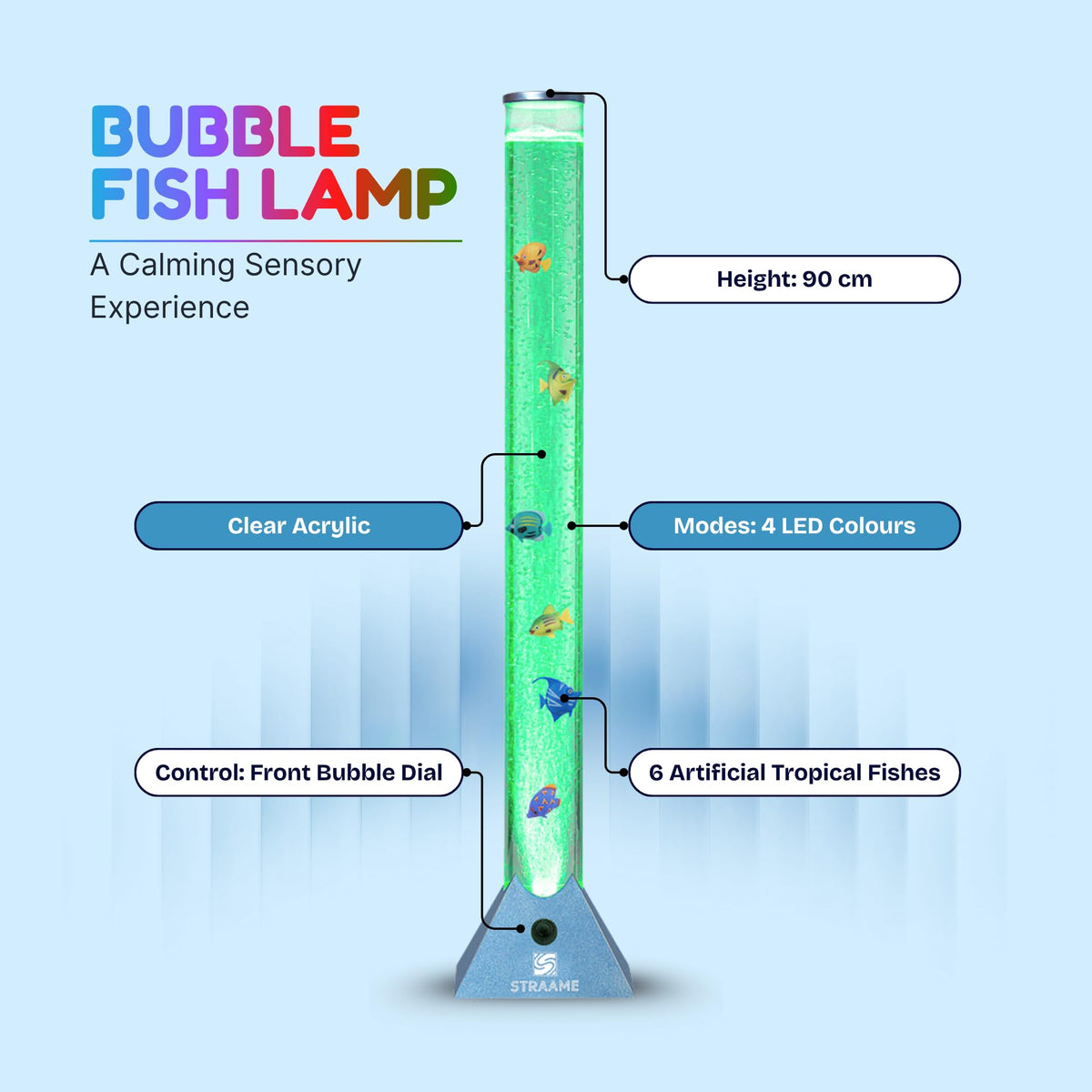 Straame 90cm LED Bubble Fish Lamp, Colour Changing Sensory Lamp, Black Base