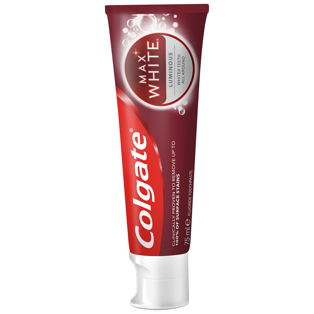 Colgate Max White Purple Reveal Teeth Whitening Toothpaste - Clinically Proven to Remove up to 100% of Surface Stains** - Fluoride Toothpaste - Colgate Multipack - 4 X 75ml