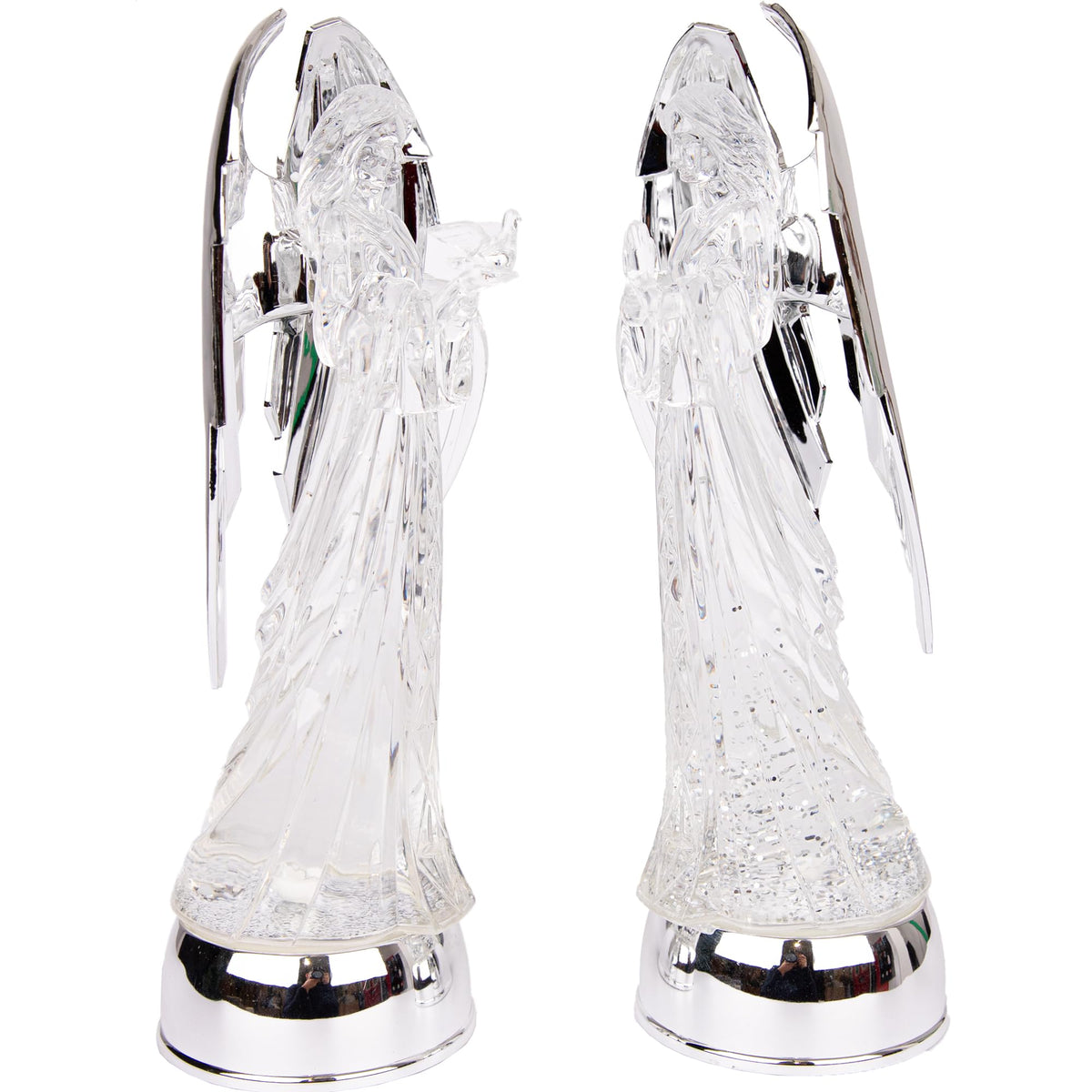33cm LED Light Up Angel Figure – Batter Operated Swirling Glitter Water Spinner Snowglobe - Acrylic Tabletop Ornament Christmas Home Decorations