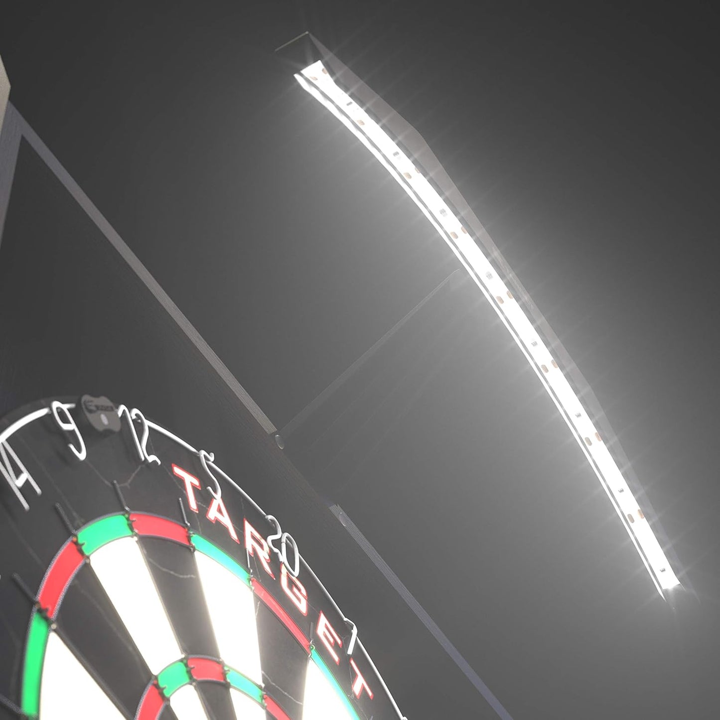 Target Darts Arc Dartboard Lighting System Home Cabinet Set - Includes World Champions Dartboard and 2 Sets of Darts, Black