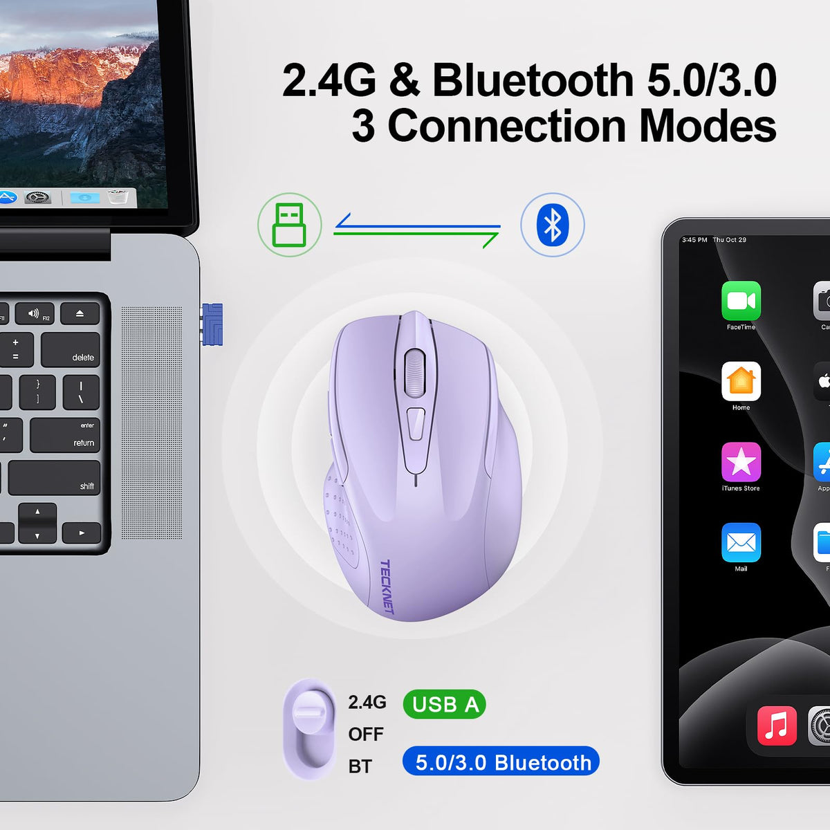 TECKNET Bluetooth Mouse, Rechargeable Bluetooth Wireless Mouse
