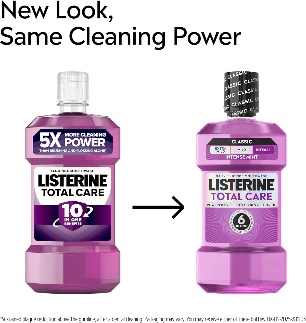 Listerine Total Care Intense Taste Classic Antibacterial Mouthwash (500ml), Fresh Mint Blast Flavour with 6-in-1 Benefits, Helps Reduce Plaque and Freshens Breath