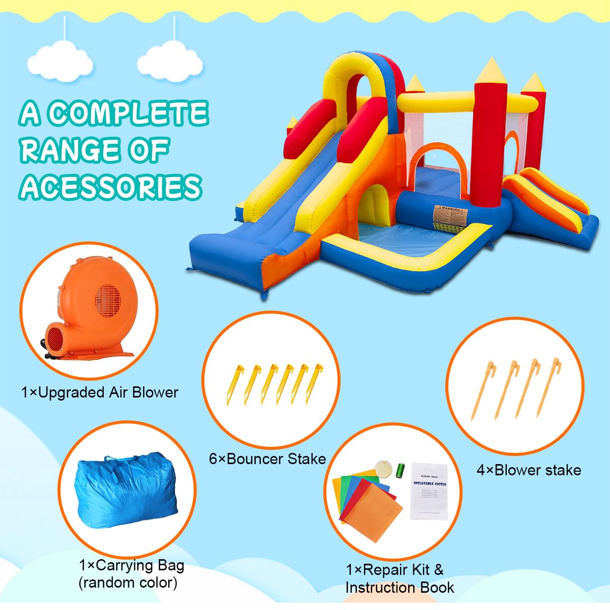 Baralir 7-in-1 Kids Inflatable Bouncy Castle with Blower — 371x351x188cm | Ages 3-10