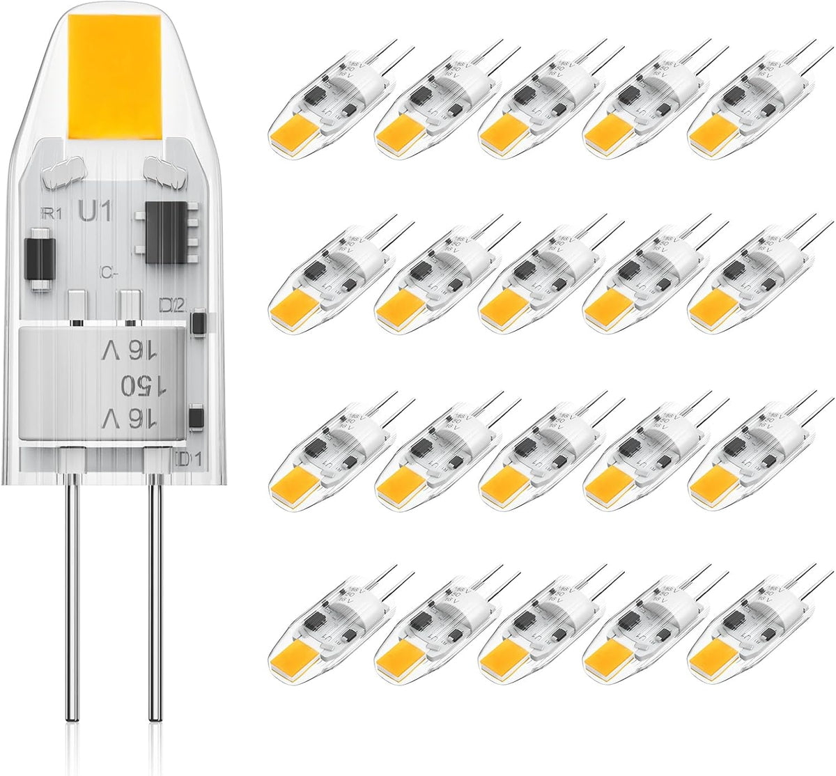 2W G4 LED Bulbs Warm White 3000K, Replacement 20W Halogen Bulb, Non Flicker AC/DC 12V Energy Saving G4 LED Capsule Light Bulbs, Non-Dimmable, 10 Pack