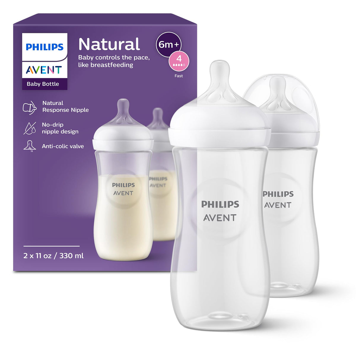 Philips Avent Natural Response Baby Bottle - 125ml Baby Milk Bottle for Newborns and Up, BPA Free, 0+ Months (Model SCY900/01)