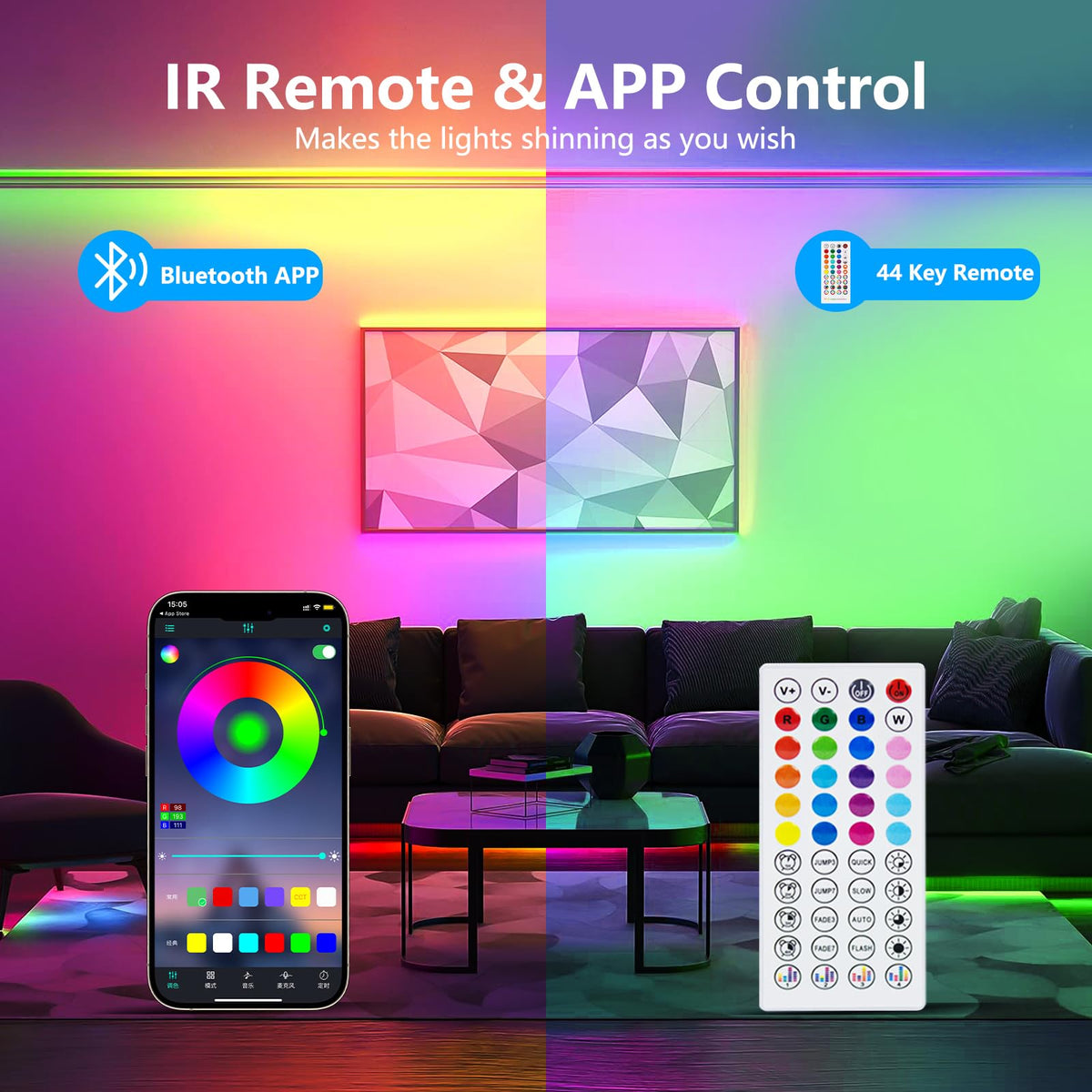 Led Strip Lights 1M/3.28ft, TV LED Backlight with Smart App Control Remote, 5050 RGB Music Sync Colour Changing, USB Smart LED Strip Light for TV,Computer, Monitor, Bedroom, Party and Home Decoration