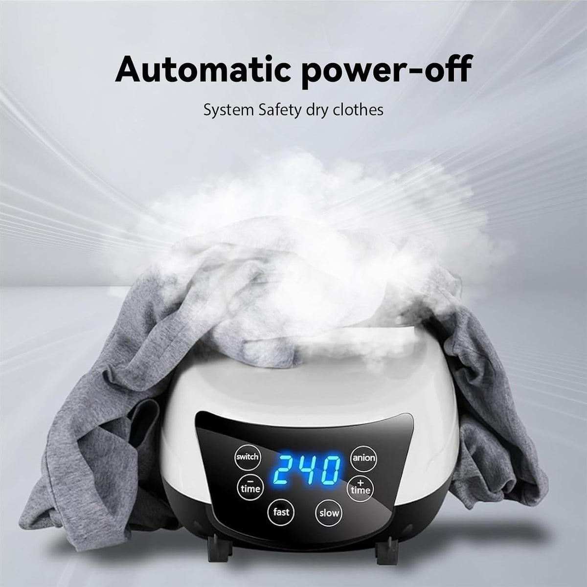 1500W Portable Electric Clothes Dryer with Remote Control,Energy-Efficient Heated Clothes Drying,Four Levels Adjustable Timer Cloth Drying Silent,House Laundry,Negative Ion Purification (White)