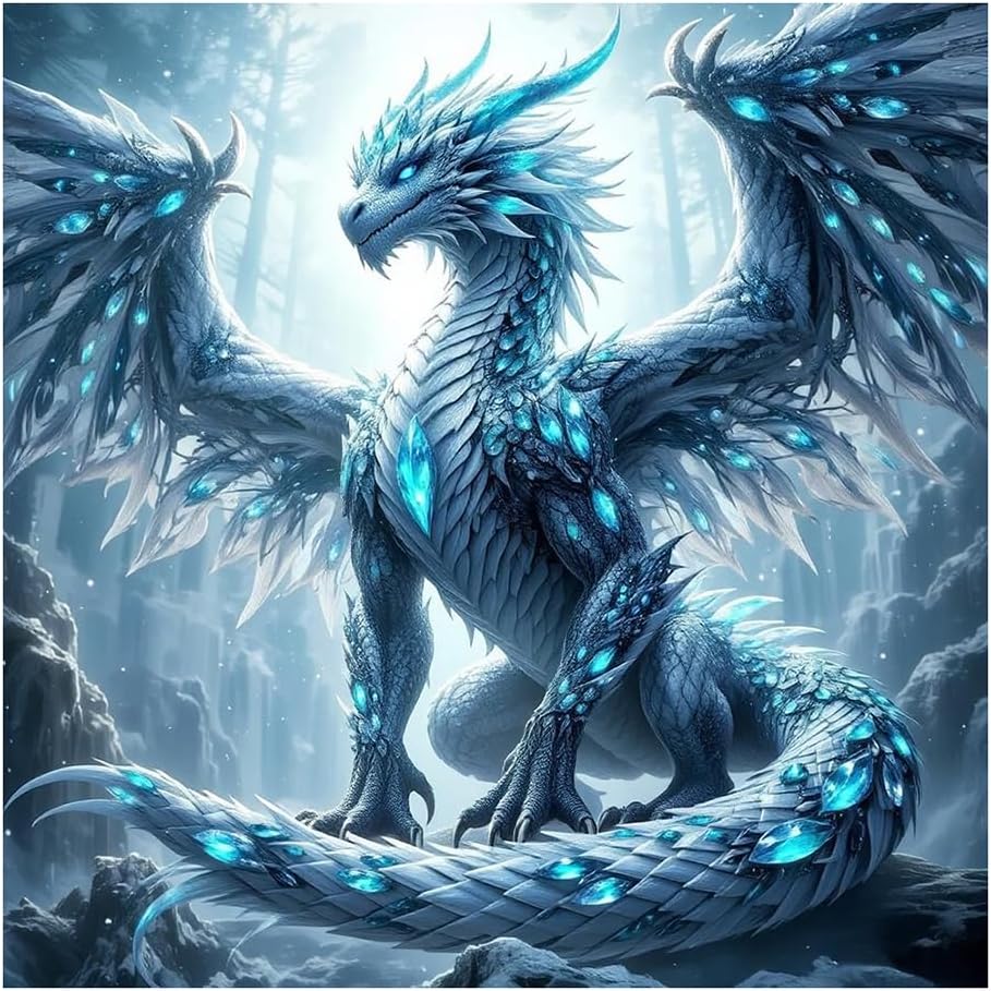 Domnpes Blue Dragon Diamond Art Kits for Adults, 5D Diamond Painting Kits for Beginners, DIY Round Full Drill Bead Craft for Home Wall Decor Gift 11.8x11.8 inch