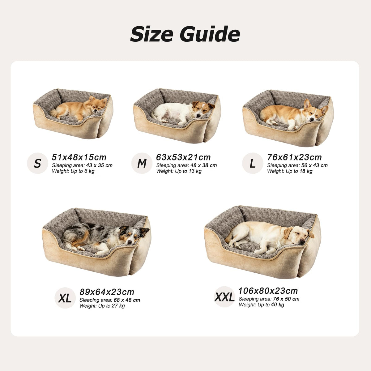 JOEJOY Dog Bed Medium - Washable Rectangle Dog Beds, Anti-Anxiety, Soft Plush Non-Slip Bottom Pet Bed - Small | Medium | Large Size Mattress Mat, Grey