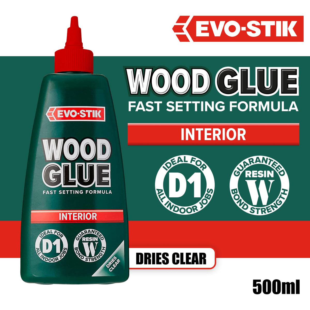 EVO-STIK Wood Glue 500ml - Interior - Extra Strong - Fast Setting Glue