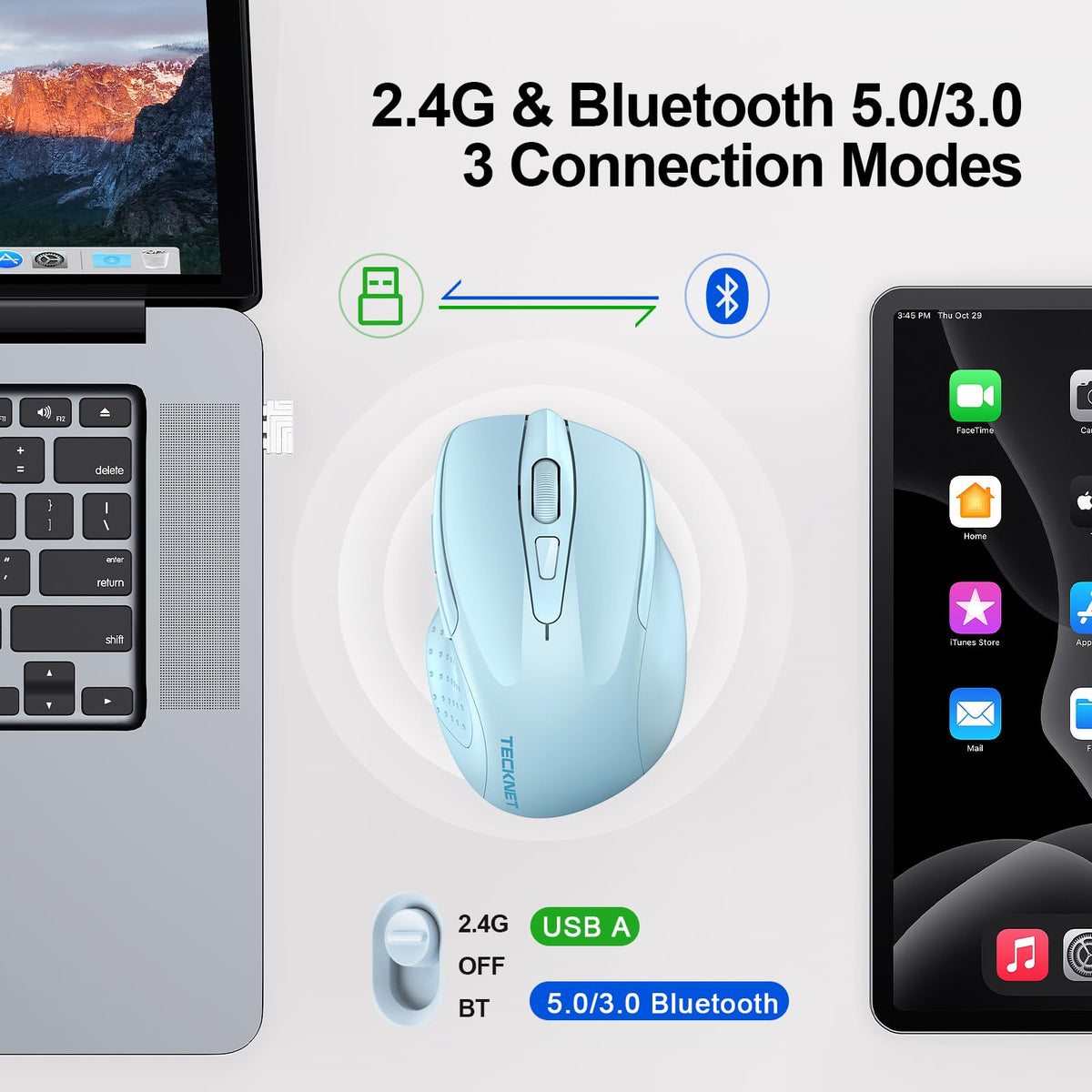 TECKNET Bluetooth Mouse, Rechargeable Bluetooth Wireless Mouse