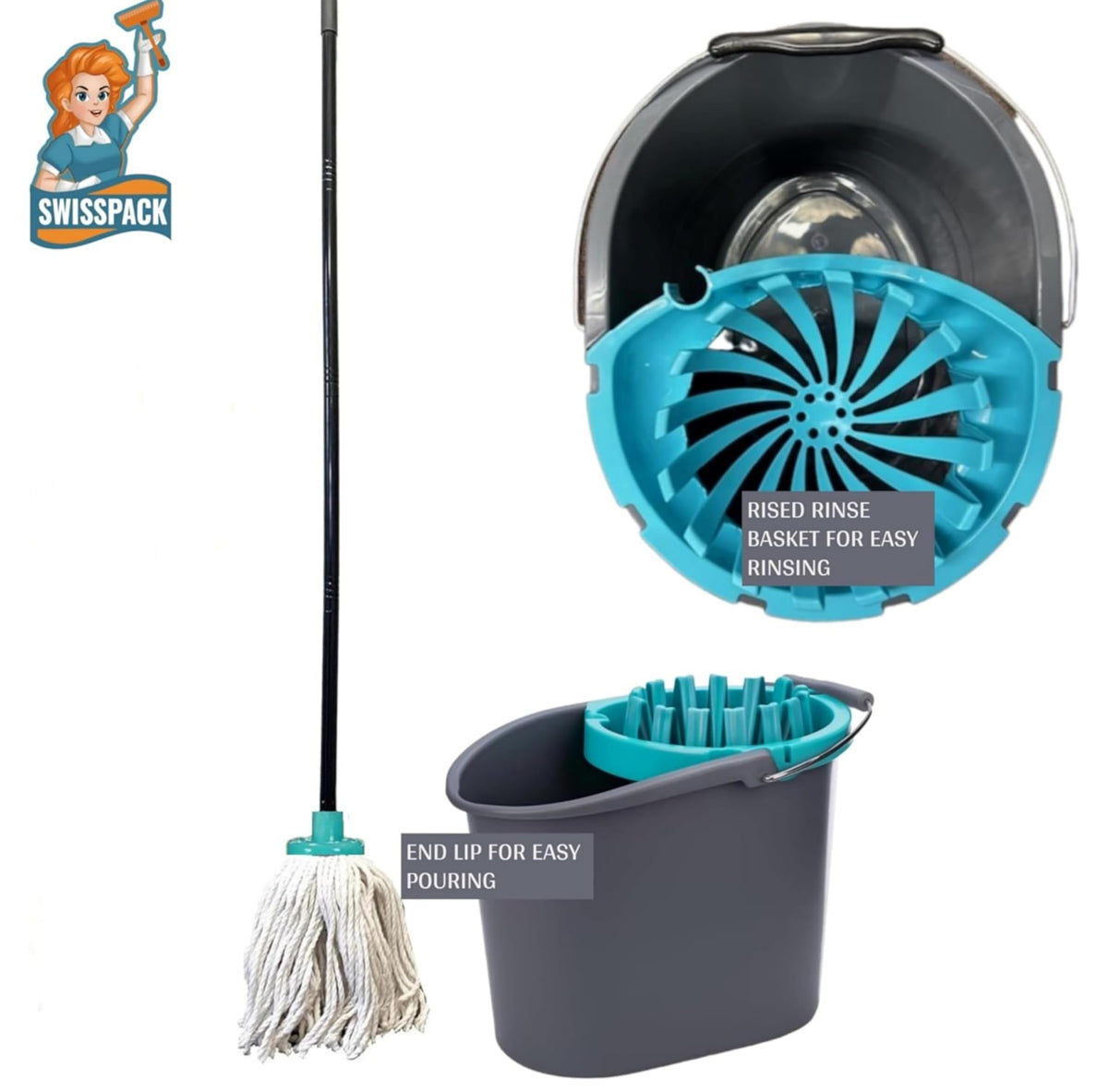 MOP AND BUCKET (3 HEADS ONLY)