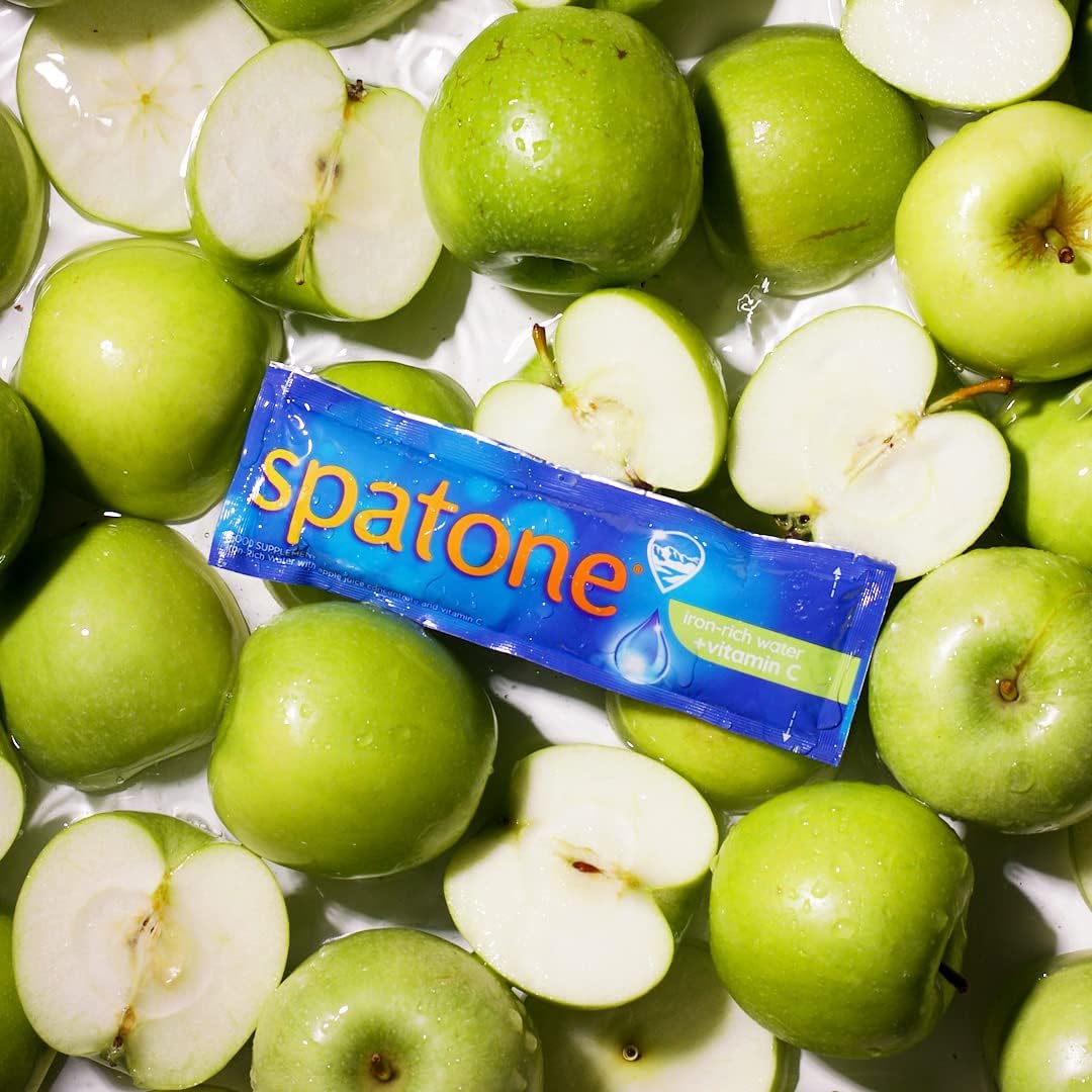 Spatone Natural Iron Supplement + Vitamin C (28 Sachets), Daily Convenient Liquid Iron Sachets, Nothing Artificial, Better Absorption than Tablets, Less Side Effects, Apple Flavour
