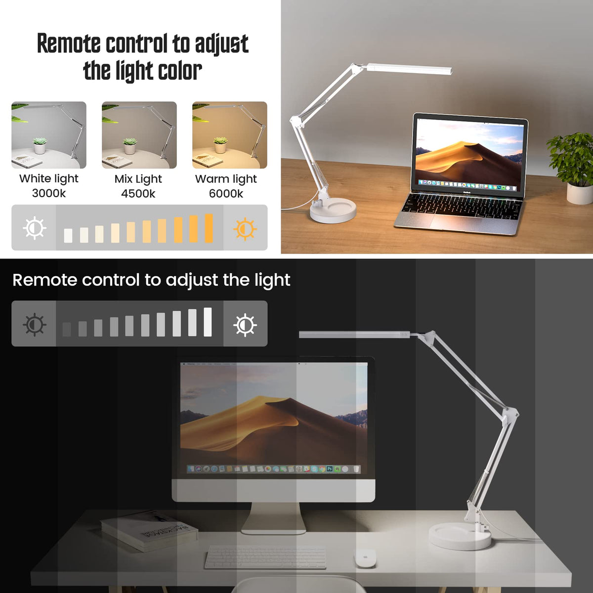 SKYLEO LED Desk Lamp with Clip and Base - Eye Protection Desk Lamps Black