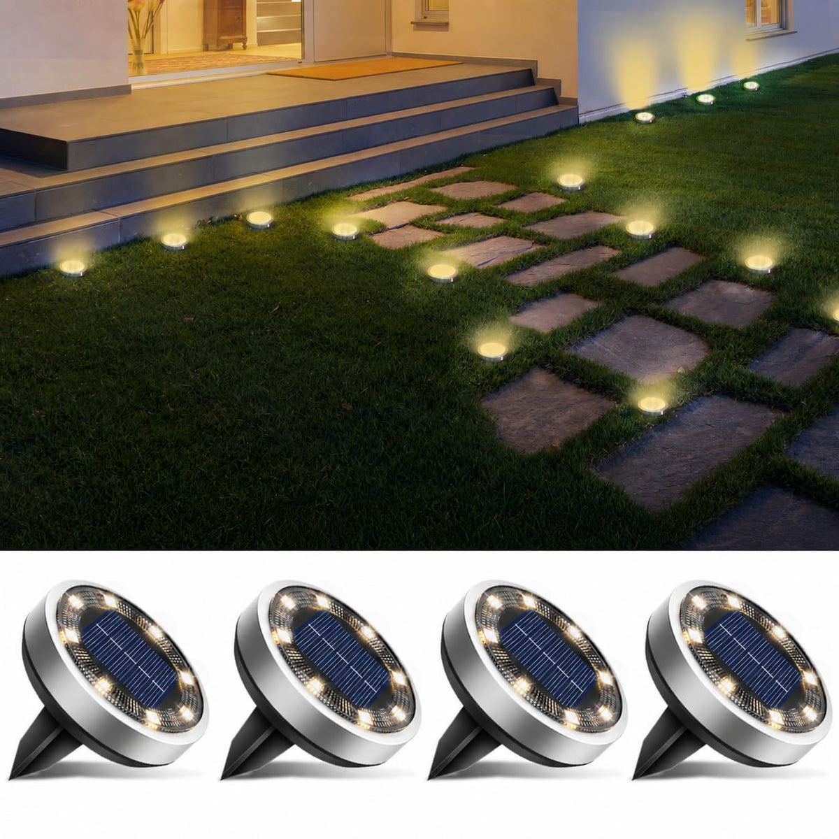 btfarm Solar Lights Outdoor Garden, 6 Pack 8 LED Solar Ground Disk Lights Outdoor IP65 Waterproof for Garden Pathway Lawn Patio Yard Landscape (Blue)
