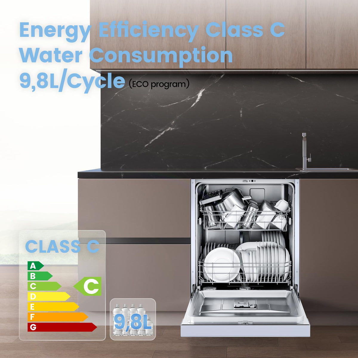 COMFEE' Full Size Freestanding Dishwasher, 14 Place Settings, Black